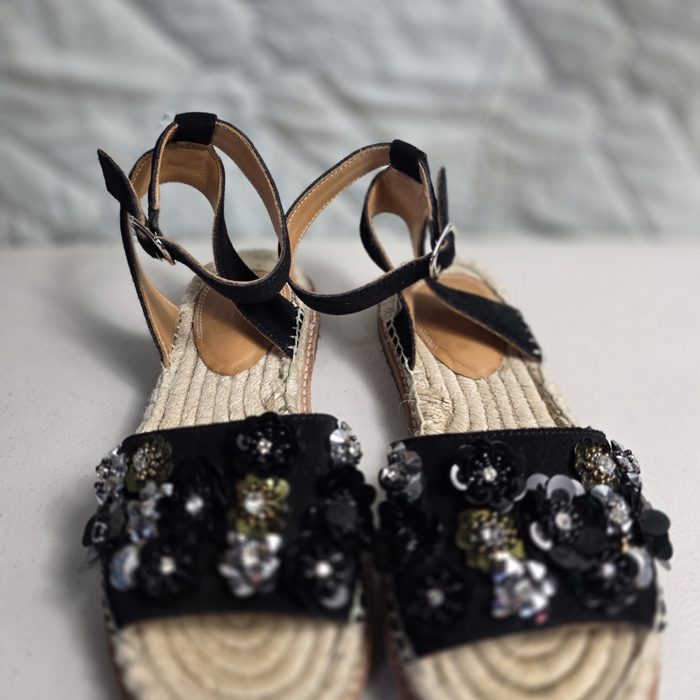 BILL BLASS BLACK ANTHROPOLOGIE SUEDE ESPADRILLES SANDALS SEQUIN SHOES Sz 6 - Picture 10 of 11